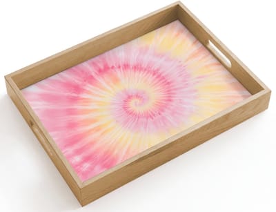Dienblad hout 40x30 cm - Schootdienblad - Patroon - Tie Dye - Pasteltinten - Roze - Borrelplank rechthoek - Plateau dienbladen