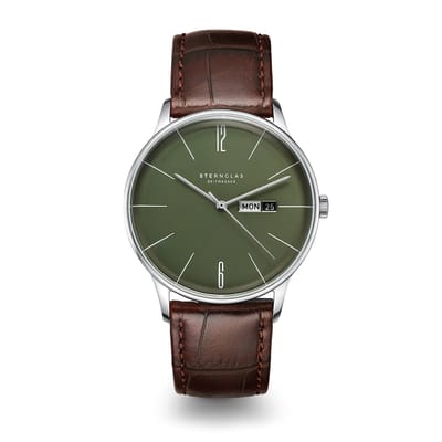 Sternglas S01-BE08-HE05 BERLIN Heren Horloge - Saffierglas - Staal/Leer - Bruin/Zilverkleurig/Donkerbruin - Ø 38 mm - Quartz - Gesp - 5 ATM (douchen)