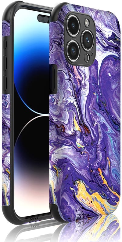 Smartphonica Telefoonhoesje Geschikt voor iPhone 14 Pro Max met Stootrand en Goud Paars Marmer opdruk - Backcover PhoneCase Gold Purple Marble print geschikt voor iPhone 14 Pro Max