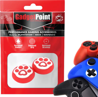 Gadgetpoint - Thumb Grips voor PlayStation, PS5, Xbox X/S, One & Switch Pro Controller - Gaming Thumbgrips - Performance Anti-Slip Thumbsticks - Bescherming Accessoires - Pootjes - Rood met Wit