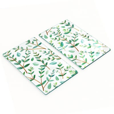 Duurzame en stijlvolle glazen keukenplanken met eucalyptuspatroon 2x30x52 cm