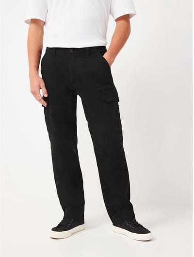 Next - Heren - Straight fit - Katoenen cargostretchbroek - Zwart
