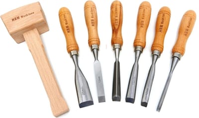 HBM Gutsenset en Steekbeitelset 7-delig met Houten Hamer 220 mm