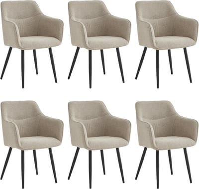 Colenis® - City Eetkamerstoel - Set Van 6 - Beige - Bouclé Stof - Industrieel