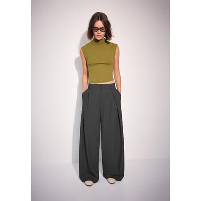 Stradivarius Gebreide top met kraag met bandje  Olijfgroen XS