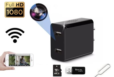 Trend Goods Verborgen Spy Camera Dubbele USB Adapter Stekker - Wifi met App - USB Stekker - Spy Camera - Spionage Camera - Beveiligingscamera FULL HD 1080P - Incl. 64GB Micro SD kaart - Nachtzicht - Bewegingssensor