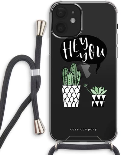 Case Company® - Hoesje met koord geschikt voor iPhone 12 hoesje met Koord - Hey you cactus - Telefoonhoesje met Zwart Koord - Bescherming aan alle Kanten en Over de Schermrand