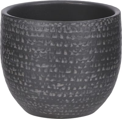 Mica Decorations Plantenpot/bloempot - Carrie - terracotta - zwart - flakes patroon - D14 x H12 cm