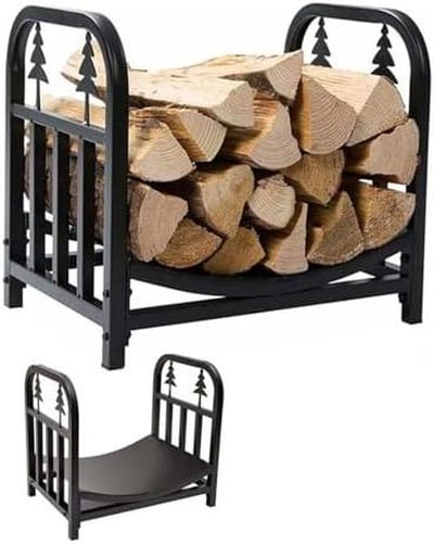 Brandhout Houtrek - Hout Opslag - Haardhout Opslaan - Smeedijzeren Constructie - 45 cm - Zwart