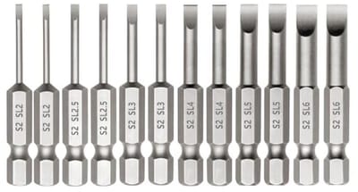 12-delige Sleuf Bitset voor Slagschroevendraaiers - Magnetische 1/4 inch Zeskantige Schacht, 50 mm Lengte, Set van 2