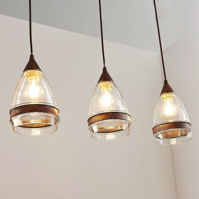 Lindby - hanglamp - 3lichts - Metaal, glas - H: 25.8 cm - E27 - roestbruin, helder