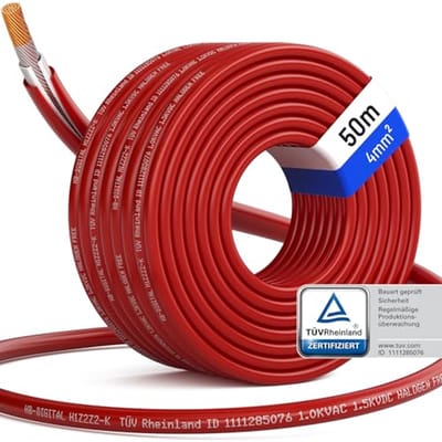 50m Zonnekabel 4mm² H1Z2Z2-K UV-bestendig Flexibele Kabel Puur Koper voor Zonnepaneel
