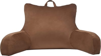 Comfortabel Velours Bedkussen met Rugsteun en Opbergvak - Kokosbruin