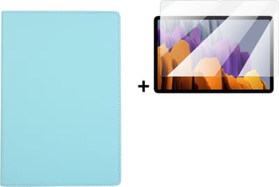 Hoesje Geschikt voor Samsung Galaxy Tab S8 Plus - 12.4 inch - Screenprotector Samsung Galaxy Tab S8 Plus - Kunstleder - Samsung Tab S8+ 2022 Draaibare Book Case Turquoise + Tempered Glass