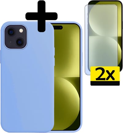Hoesje - Met 2x Screenprotector - Geschikt voor Apple iPhone 15 - Sterk & Shockproof - Back Cover - Siliconen Case - Telefoon Hoes - Telefoonhoesjes - Lichtblauw