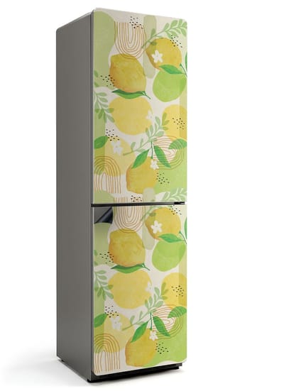 Wallfluent Magnetische Koelkastmat - Fruitpatroon met bladeren Koelkast Magneet Sticker - 60 cm x 205 cm - Geel Magnetische Koelkastmat - Decoratieve Koelkastfolie - Magneet Poster Voor Koelkast - Herbruikbare Magneetmat Koelkast