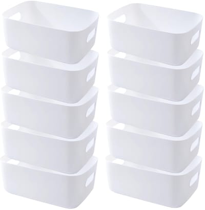 Unyqoos ® Flexibele Witte Kunststof Opbergmanden Set met Handgrepen voor Diverse Opbergbehoeften in Huis