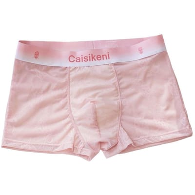Ademende nylon boxershorts van mesh met katoenen kruisje voor dagelijks gebruik. Sexy, rekbaar ondergoed voor mannen. Dun model. L roze