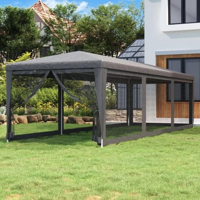 Feesttent - Partytent Gazebo - Buitenfeesten Organiseren - Met 8 Horregaas Wanden - 3 x 9 Meter - Antraciet