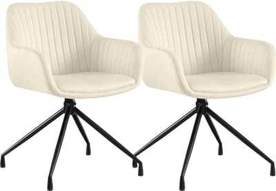 CLP Welby Set van 2 eetkamerstoelen - met armleuning - klassiek - draaibaar - Fluweel/creme