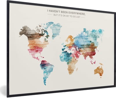 Poster in lijst - Fotolijst 90x60 cm - Posters - Wereldkaart - Quotes - Waterverf - Kinderen - Jongen - Meisjes - Bucketlist - Posterlijst zwart - Decoratie - Wanddecoratie woonkamer - Muurdecoratie slaapkamer