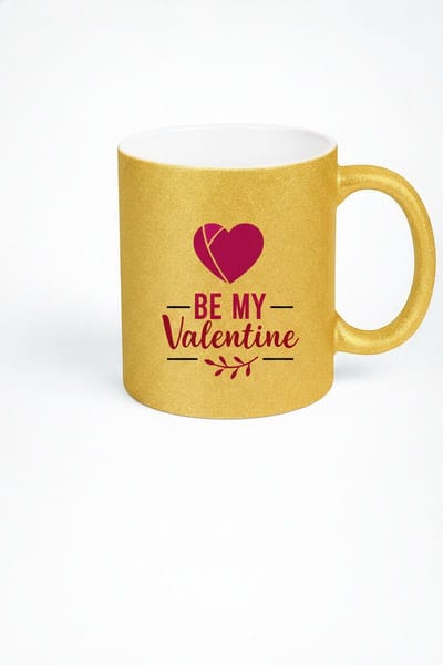 Gouden Glitter Mok 'Be My Valentine' - Romantisch Valentijn Cadeau