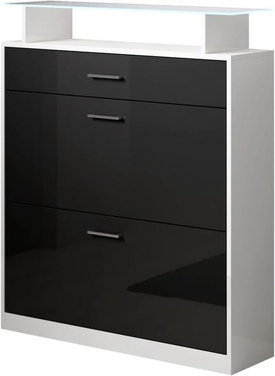 MB Muebles Bonitos | Halmeubel met 2 deuren | Breedte 97 x Hoogte 87 x Diepte 35 cm | Dressoir voor in de hal in glanzend wit | Glazen legplank en LED-verlichting | Model Paola 2P