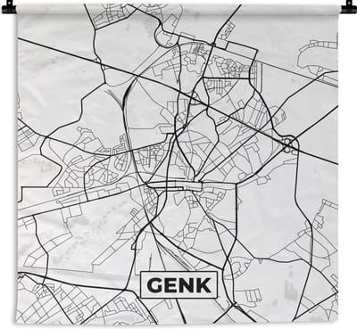 Wandkleed - Wanddoek - Stadskaart – Plattegrond – België – Zwart Wit – Genk – Kaart - 180x180 cm - Wandtapijt