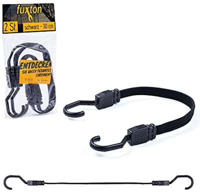 Set van 2 spanrubbers kort met haken - 100 cm zwart voor camping, auto, en motorfiets