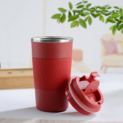 Coffee Thermosbeker - Koffiebeker To Go - Rood - Travel Mug voor Koffie en Thee - Theebeker - 380 ML - RVS