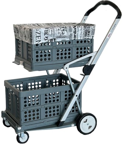 CLAX COMPLEET opvouwbare boodschappen trolley 2 kratten & krathoes | Grijs | Laadcapaciteit: 60 kg