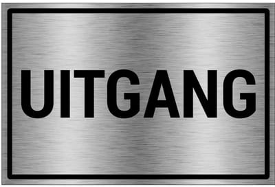 Uitgang bord - gecoat brushed aluminium - grijs zwart | 30 x 20 cm