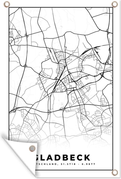 Muurdecoratie Plattegrond - Stadskaart - Gladbeck - Kaart - 120x180 cm - Tuinposter - Tuindoek