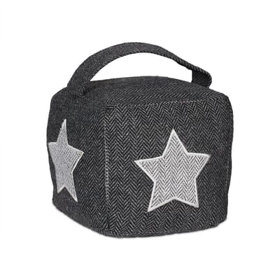 deurstopper met handgreep - zandvulling - ster - 18 x 15 x 15 cm - grijs-wit