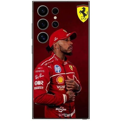 Hoesje - Ferrari - Samsung Galaxy S25 Ultra - Siliconen - Zwart - Lewis Hamilton Wallpaper zwart