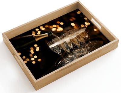 Dienblad hout 40x30 cm - Schootdienblad - Lichter - Champagner - Gläser - Borrelplank rechthoek - Plateau dienbladen