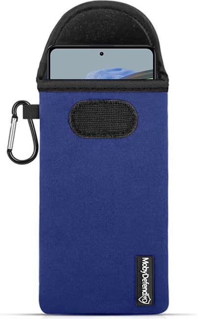 MobyDefend Hoesje - Geschikt voor Xiaomi Redmi Note 12 Pro 5G - Neopreen Pouch Met Karabijnhaak - Insteek - Riemlus - Blauw