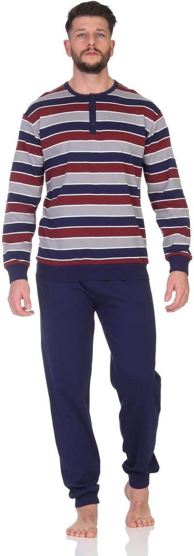 Heren pyjama met manchetten in warme snoezige interlock kwaliteit - ook in overmaten
