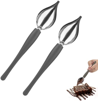 2-stuks Decoratielepel - Decoratielepel voor dessertschilderen - 20cm - Grote schilderlepel -Artistieke tool voor dessertcreatie - Met conische tuit - Met handvat -Geschikt voor het decoreren van borden, taarten, koffie en gebak - Zilver, Grijs