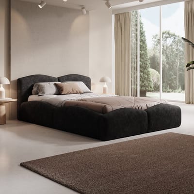 Meubella - Kamfer - Tweepersoonsbed - Stof zwart - 140x200 cm