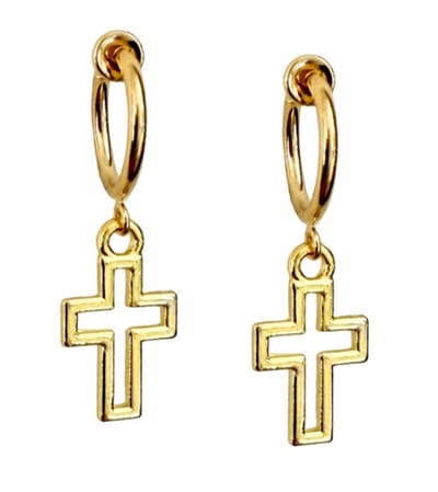 Klem oorbellen- open kruis-Goudkleurig-geen gaatje-Charme Bijoux