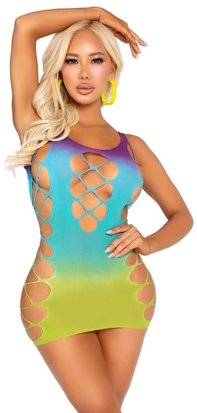 Leg Avenue - Seamless Ombre Faux Lace Up Mini jurk - Blauw/Multicolours
