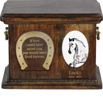 Andalusische urn voor paardenas met foto en gepersonaliseerde doos