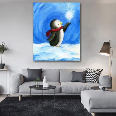 Mosaïque Diamant 5D DIY Broderie Diamant Mignon Dessin Animé Pingouin Broderies Peinture Diamant 20X30 blue
