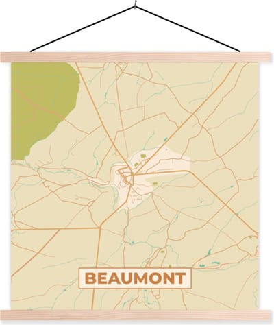 Posterhanger incl. Poster 40x40 cm - Schoolplaat - Beaumont - Plattegrond - Stadskaart - Vintage - Kaart - Textielposter - Blanke latten - Stadskaart