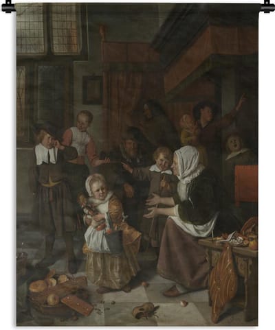 Wandkleed Jan Steen - Het Sint Nicolaasfeest - Schilderij van Jan Steen Wandkleed katoen 150x200 cm - Wandtapijt met foto