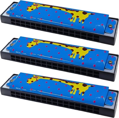 Mondharmonica Set - Muziekinstrument Speelgoed - Beginners Leren Spelen - Schattig Giraffe Ontwerp - 13 x 2.7 cm - Blauw