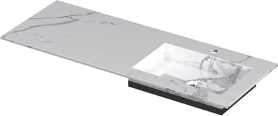 INK Post wastafel in keramische slab met envelop bodem wasbak rechts met ,2 kraangaten, 120x45x1cm, statuario glans