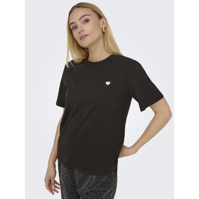Jacqueline de Yong bruine dames t-shirt   Ronde hals   Regular fit   Hartjes patroon   Duurzaam   Korte mouw Bruin S