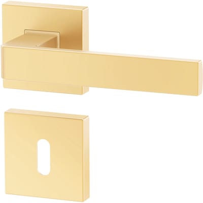 Mat Gouden Deurbeslag ERGO, Deurbeslag set Binnendeur, Deurklink Set, Deurklink Op Vierkant Rozet met Sleutelrozet, Mat Goud, Deurkruk, Incl. Bevestigingsmateriaal - Terugslagveer